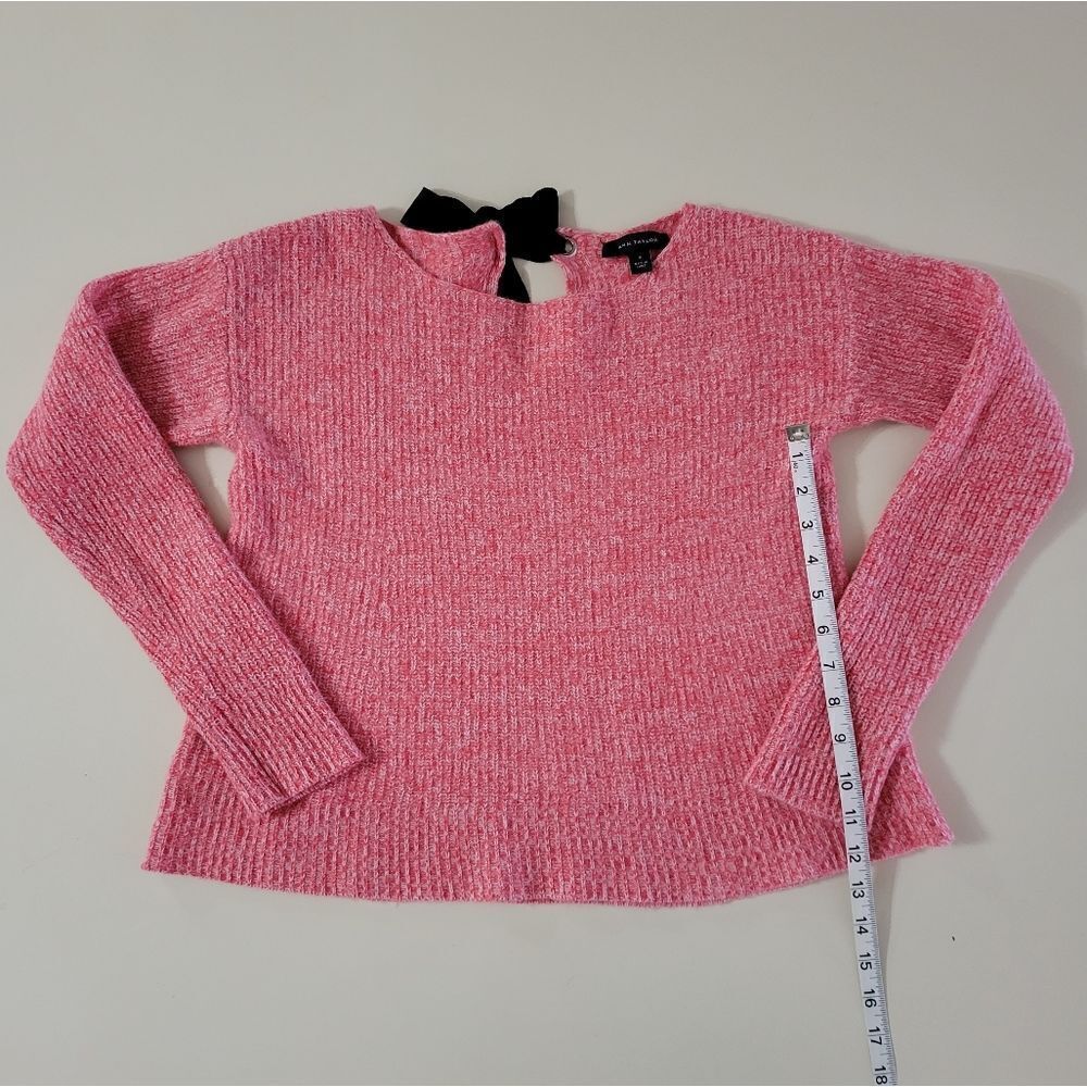 Ann Taylor Red Marled Key-hole Back Black Bow Long Sleeve Sweater - Picture 6 of 12